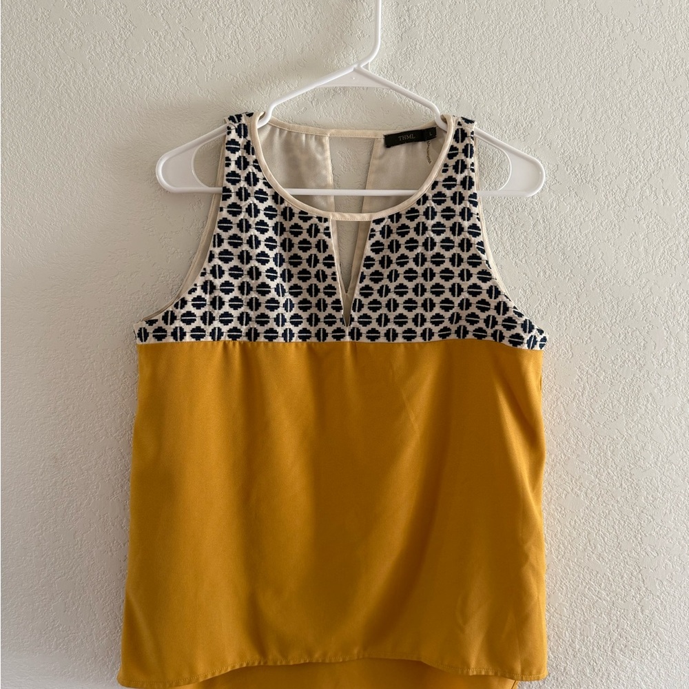THML Mustard Yellow & Black Patterned Tank Top